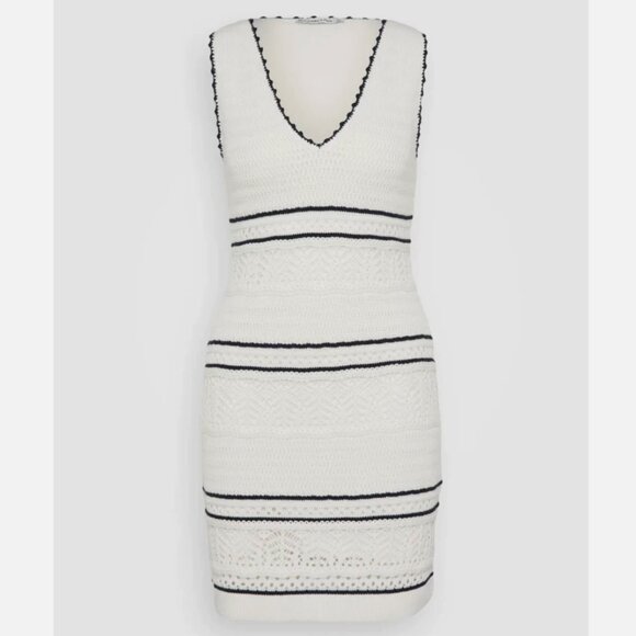 Abercrombie & Fitch White Knit Sleeveless Crochet Bodycon Mini Dress Lined XLT - Picture 1 of 8
